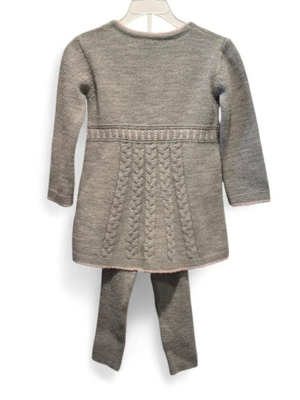 Girls' Gray Knit Dress & Leggings Set with Pink Trim